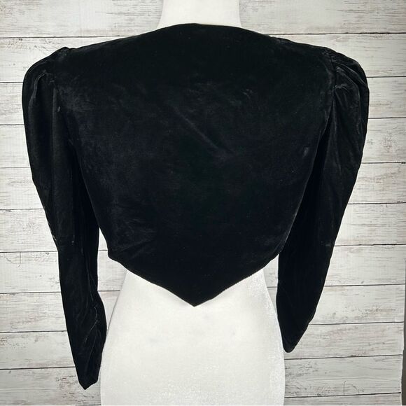 Concepts Vintage Puff Sleeve Rayon Velvet Bolero Shrug Black Jacket M Fits 6 - Picture 3 of 9
